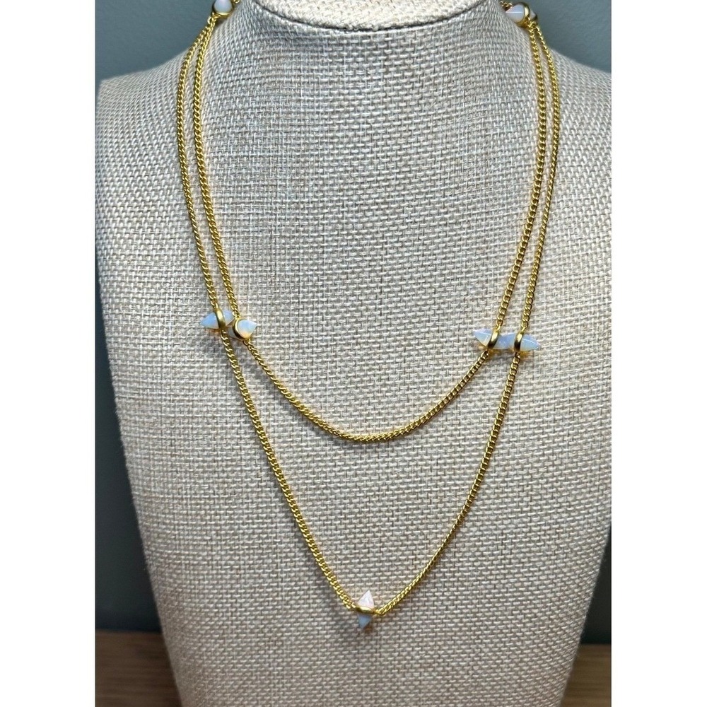 Eddie Borgo Gold Tone Opal Glass Cone Station Long Layering Necklace 32" w pouch